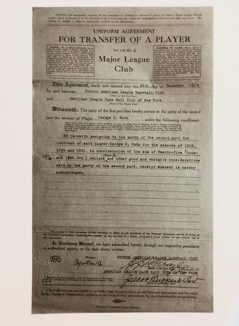1919 BABE RUTH Player Transfer-Sale Contract: These Copies were issued as a Promotional Giveaway at Yankee Stadium in 1993 â€“ Multiple Photos Posted - This is Not the Original Contract
