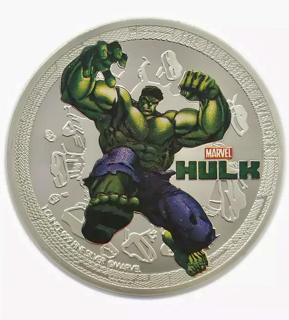 The Avengers HULK 1oz .999 Clad Silver Coin: Marvel Comics THE AVENGERS - Encapsulated - These are Novelty Collector Items and Do Not Carry any Precious Metal Value â€“ They are Plated/Clad Silver Coins