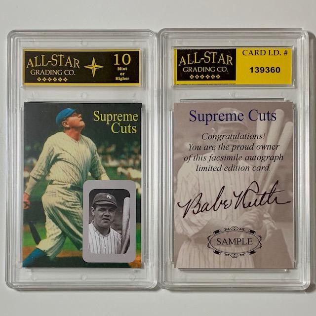 BABE RUTH Cut Signature Sample Baseball Card: GEM MINT 10 / The Signature on this Card is Not Hand Signed. It is a Facsimile Signature / Great Looking Card