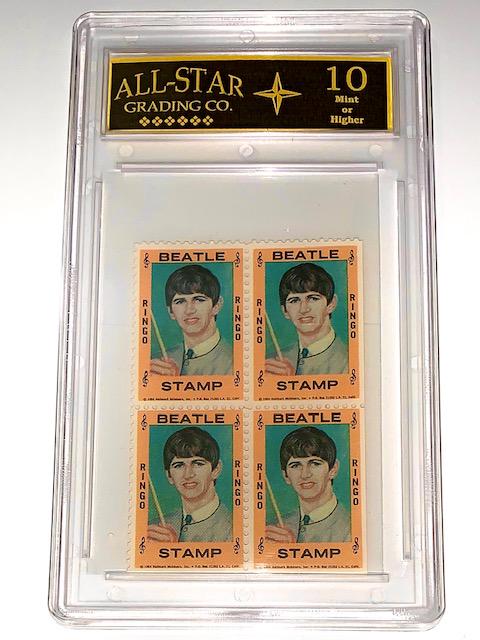 Rare 1964 The BEATLES Un-Cut Block U.S. Postage Stamps: RINGO STARR / Graded Gem Mint 10