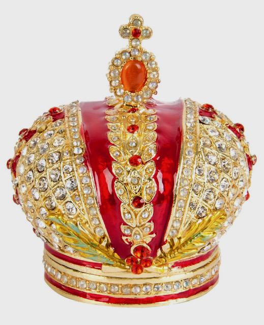 FABERGE Enameled & Jeweled Coronation Crown Trinket Box: Beautiful Studded and Enameled Faberge Inspired Trinket-Jewelry Box â€“ It is in Never Displayed Condition â€“ Multiple Photos Posted