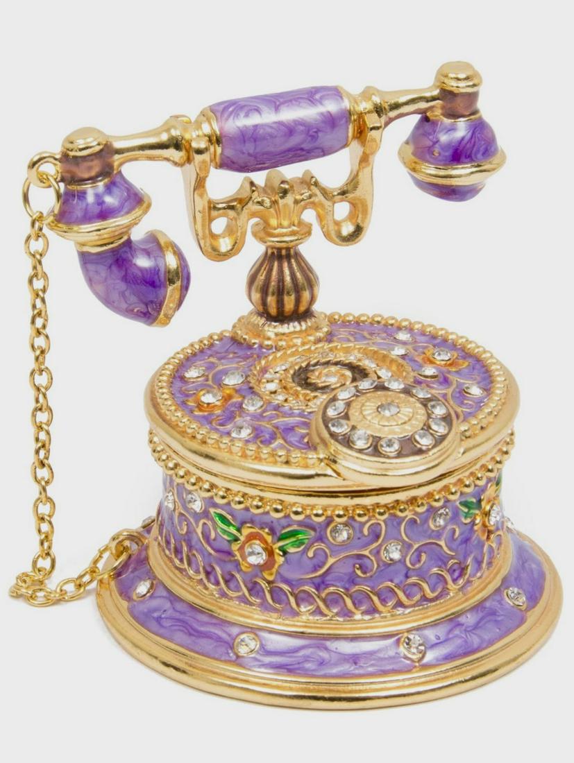 FABERGE Enameled & Jeweled Telephone Trinket Box: Beautiful Studded and Enameled Faberge Inspired Trinket-Jewelry Box â€“ It is in Never Displayed Condition â€“ Multiple Photos Posted