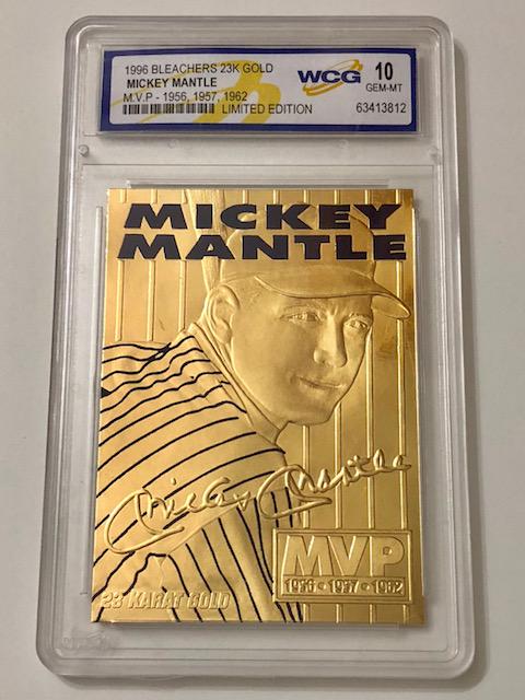 23k Gold MICKEY MANTLE Limited Edition Baseball Card: MVP 1956, 1957 and 1962 â€“ Gem Mint 10