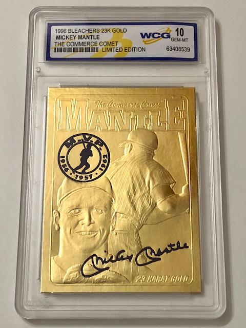 23k Gold MICKEY MANTLE Limited Edition Baseball Card: The Commerce Comet â€“ Gem Mint 10