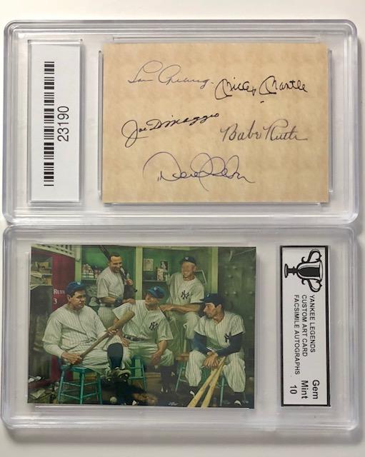 Gem 10 NY YANKEE Legends Custom Art Baseball Card: Awesome Card / Graded Gem Mint 10 / Facsimile Autographed