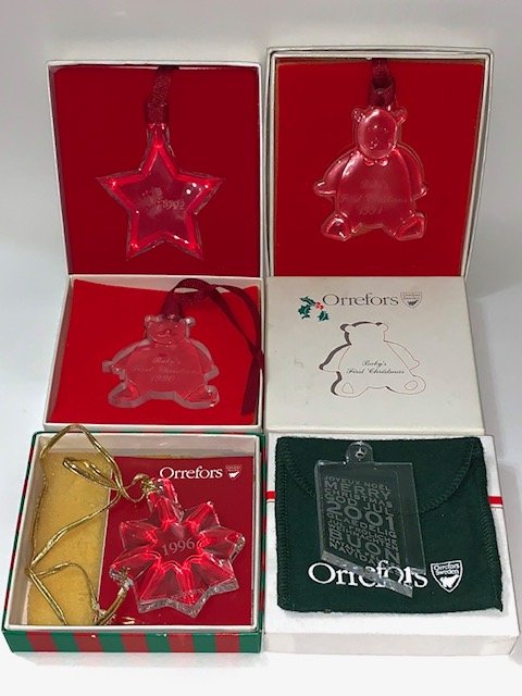 Lot of 5 ORREFORS Swedish Crystal Christmas Ornaments: Lot of 5 ORREFORS Swedish Crystal Christmas Ornaments