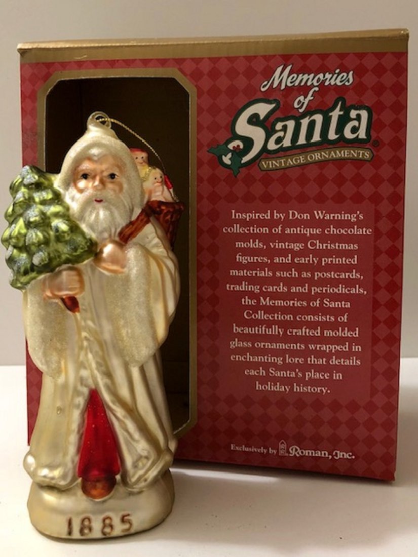 1885 Memories of Santa Blown Glass Christmas Ornament: 6 Inches Tall - Never Removed from the Original Box for Use - See all Photos