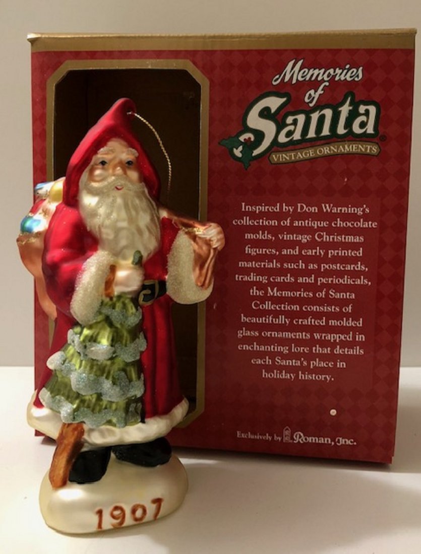 1907 Memories of Santa Blown Glass Christmas Ornament: 6 Inches Tall - Never Removed from the Original Box for Use - See all Photos