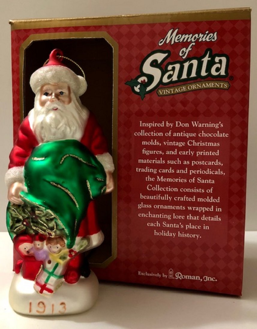 1913 Memories of Santa Blown Glass Christmas Ornament: 6 Inches Tall - Never Removed from the Original Box for Use - See all Photos