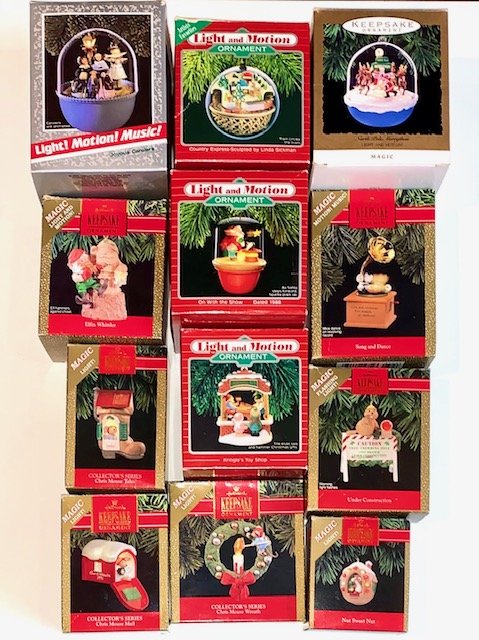 Lot of 12 Magic Motion and Lights Christmas Ornaments: Group F - Meticulous Owner - Estate Find - These were all Pre-Owned but We have not opened or tested these - Sold as Found