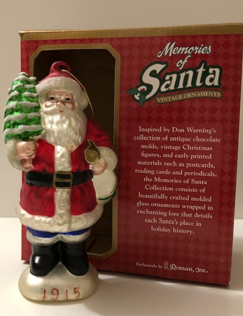 1915 Memories of Santa Blown Glass Christmas Ornament: 6 Inches Tall - Never Removed from the Original Box for Use - See all Photos