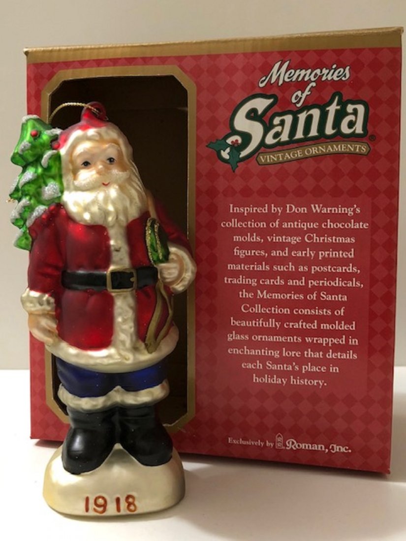 1918 Memories of Santa Blown Glass Christmas Ornament: 6 Inches Tall - Never Removed from the Original Box for Use - See all Photos