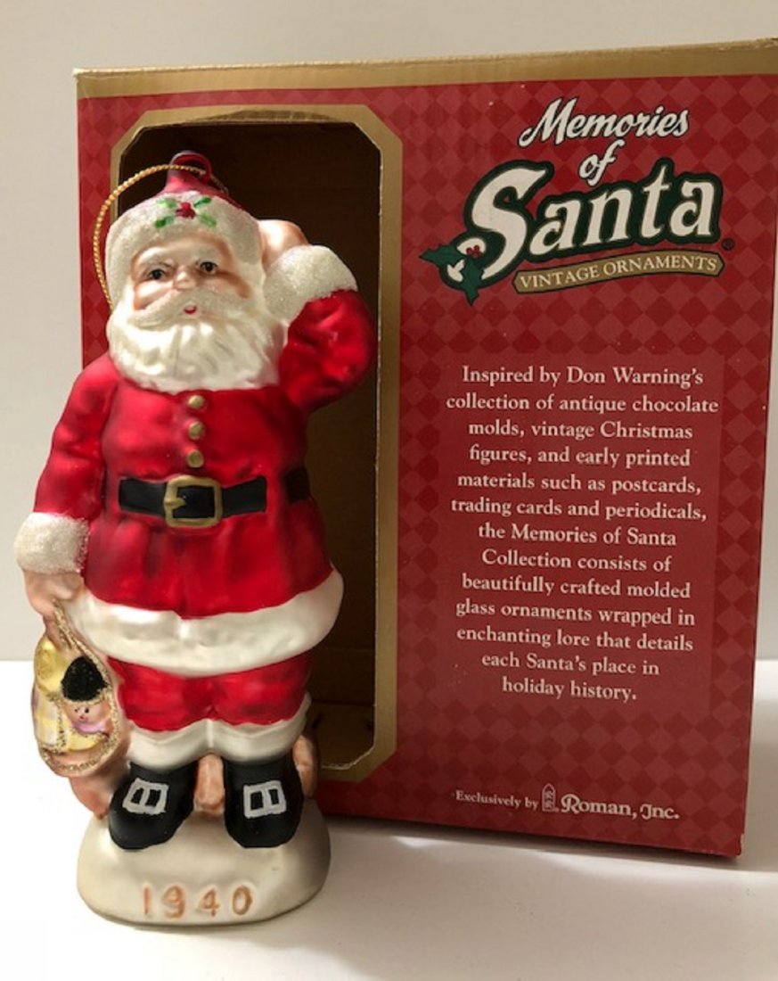 1940 Memories of Santa Blown Glass Christmas Ornament: 6 Inches Tall - Never Removed from the Original Box for Use - See all Photos