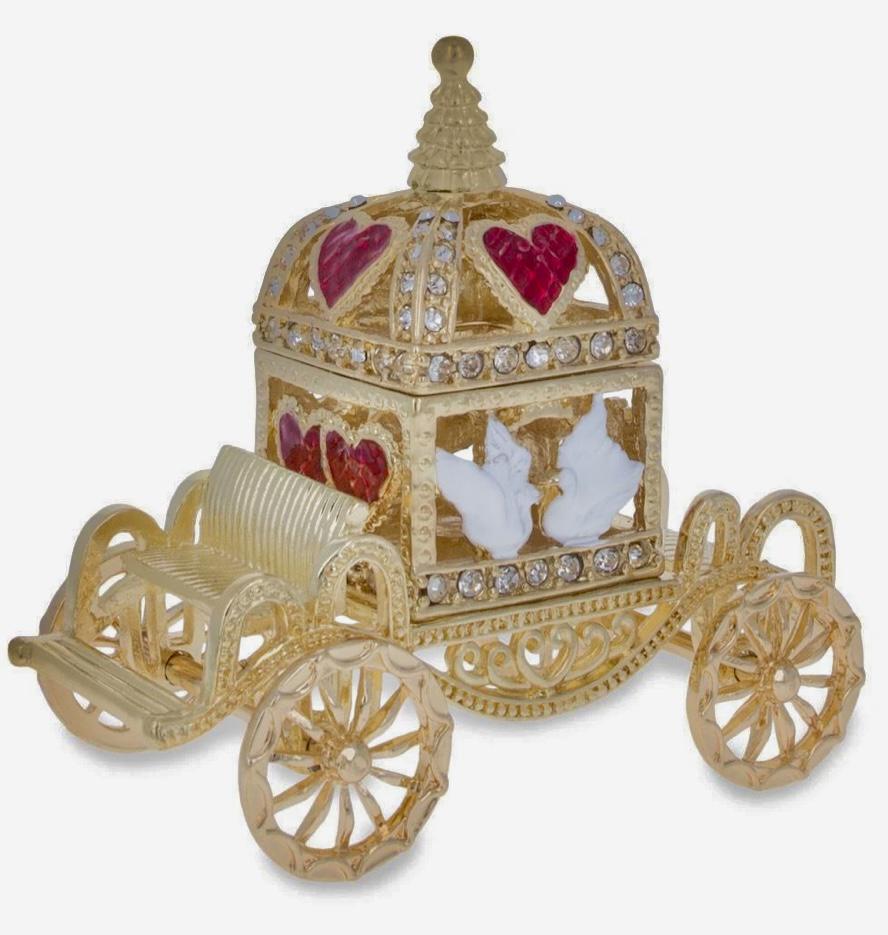 FABERGE Enameled Royal Coronation Coach Trinket Box: Faberge Inspired - Studded and Enameled Trinket Box - Absolutely Breathtaking â€“ This Piece Features Doves/Love Birds on the Side - Multiple Photos Posted