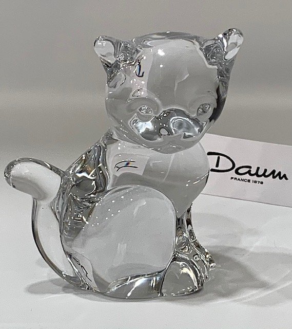 Vintage Signed DAUM France Crystal CAT Figure: Beautiful Condition â€“ Multiple Photos Posted