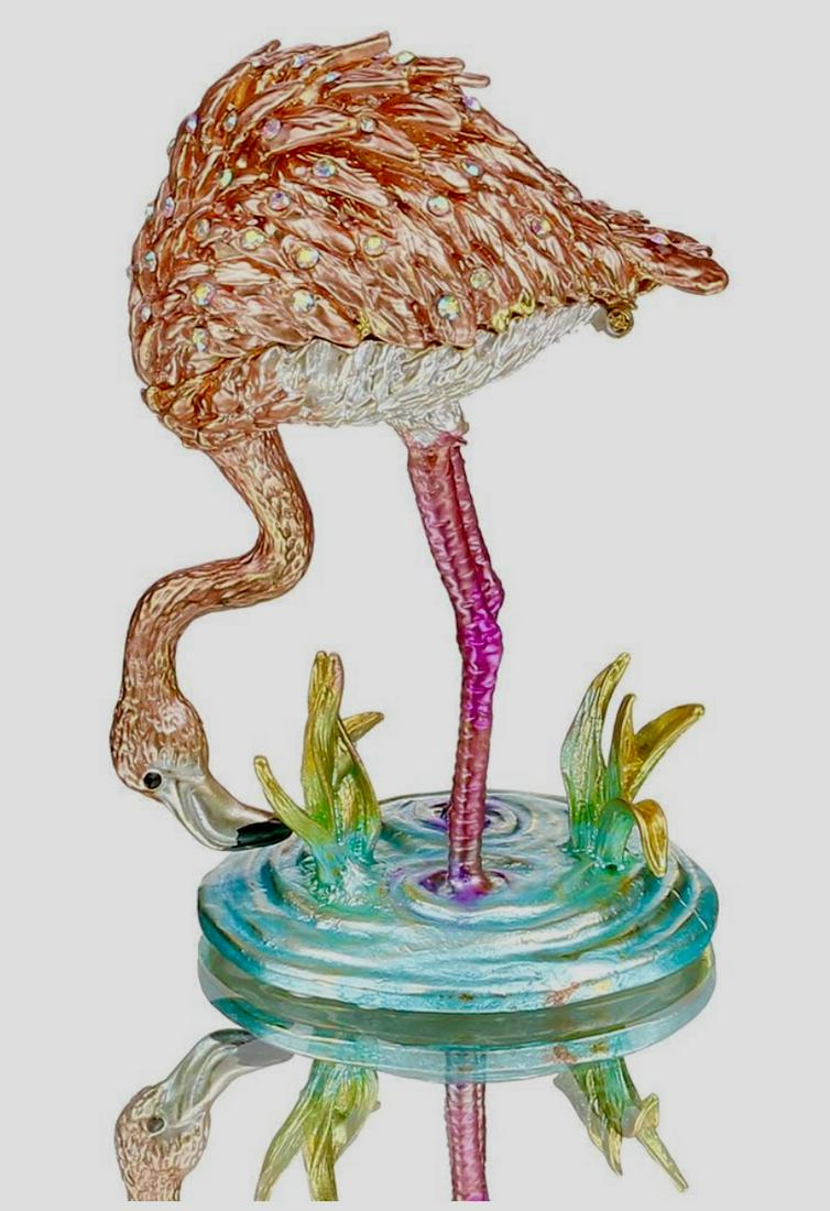 Russian Enameled and Studded Flamingo Trinket Box: Beautiful Piece â€“ Multiple Photos Posted