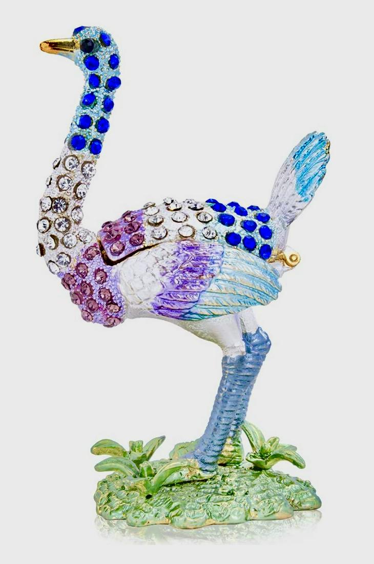 Russian Enameled and Studded Ostrich Trinket Box: Beautiful Piece â€“ Multiple Photos Posted