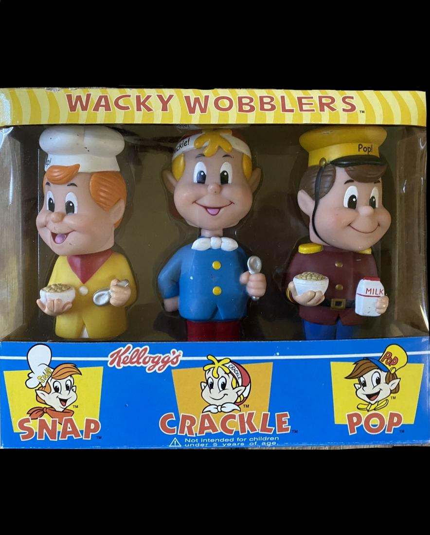 RARE Set of 3 Collectible Retired Funko Wacky Wobblers: SNAP CRACKLE and POP - Rice Crispies Cereal / Never Displayed / Awesome Advertising and Toys Cross Collectible