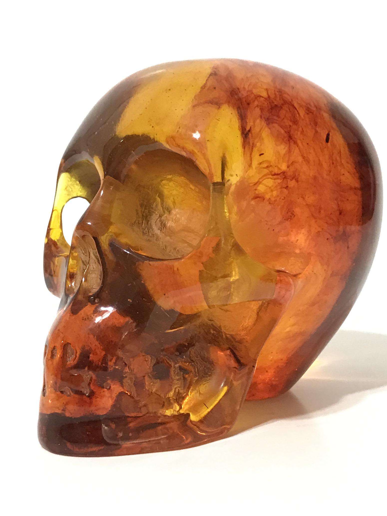 Ornately Carved Solid Multi-Colored Amber SKULL: Great Piece / Multiple Photos Posted / This is Artificial Amber