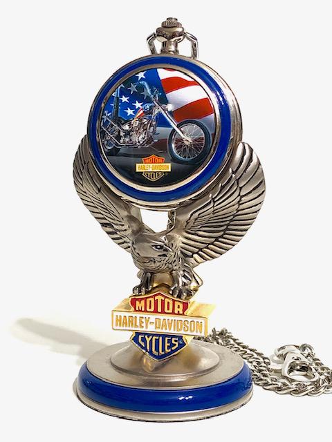 Genuine HARLEY-DAVIDSON Pocket Watch Stand with Chain: ULTIMATE CHOPPER â€“ Comes with Original Base and Chain / Great Piece / Must See all Photos to Appreciate