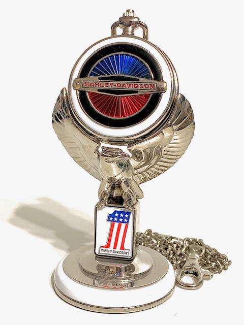 Genuine HARLEY-DAVIDSON Pocket Watch Stand with Chain: SUPER-GLIDE â€“ Comes with Original Base and Chain / Great Piece / Must See all Photos to Appreciate