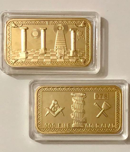 1oz Masonic-Freemason Seeing Eye .999 Gold Clad Bar: Encapsulated â€“ This is a Novelty Gold Plated Bar containing No Precious Metals â€“ This should not be purchased as an investment â€“ It is simply a collectible novelty item
