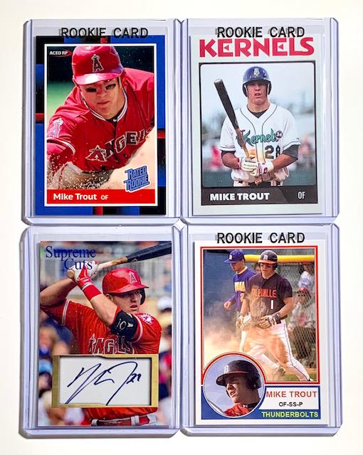 4 MIKE TROUT Custom Rookie & Signed Baseball Cards: Lot of 4 Mike Trout Custom Rookies and Facsimile Autographed Promotional Baseball Cards