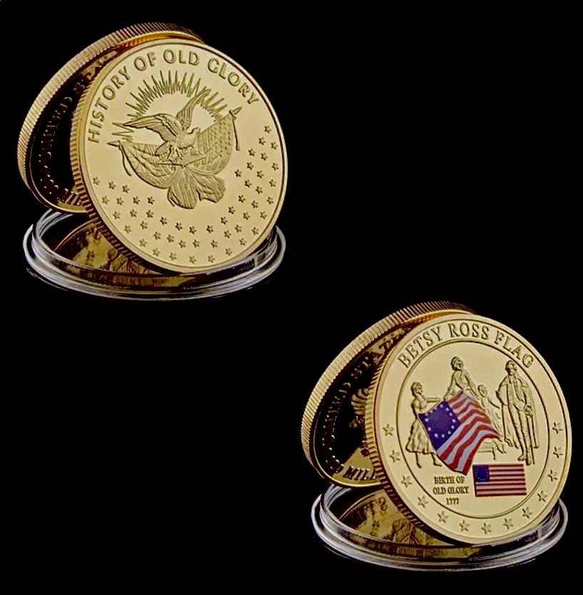 Betsy Ross History of Old Glory Gold Clad Coin: Encapsulated Commemorative Gold Clad Coin - Multiple Photos Posted