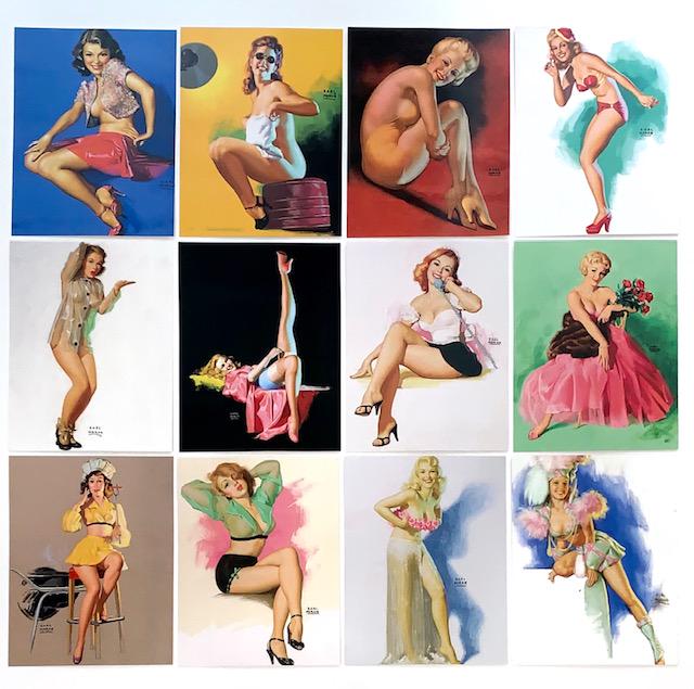 Lot of 12 EARL MORAN Risque Pinup Girl Art Postcards/A: These Postcards Depict the Art of a Renowned Pin Up Girl Artist / They are Not Period Original and All Postcards are Unwatermarked and in Excellent Condition / Group A