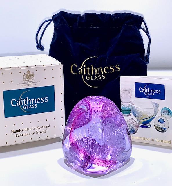 Etch Signed CAITHNESS Scotland Art Glass Paperweight: Gorgeous Colors / Handmade in Scotland / Comes in Original Box / Immaculate Condition
