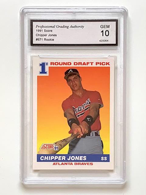 Gem Mint 10 CHIPPER JONES Rookie Baseball Card: 1 st Rookie Card / 1991 Score