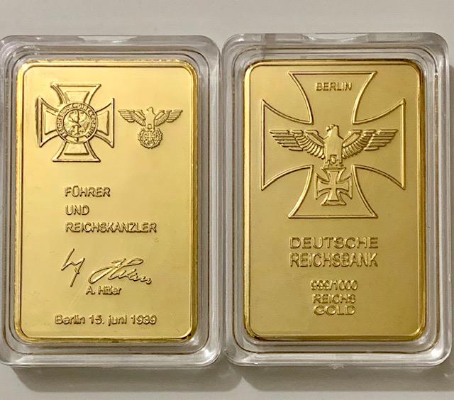 1oz German Leader Signature Gold Clad Bar: Encapsulated â€“ This is a Novelty Gold Plated Bar containing No Precious Metals â€“ This should not be purchased as an investment â€“ It is simply a collectible novelty item