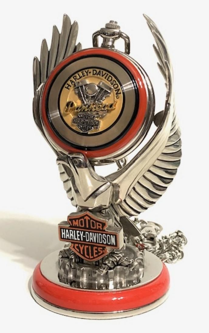 Genuine HARLEY-DAVIDSON Pocket Watch Stand with Chain: PANHEAD / Comes with Original Base and Chain / Great Piece / Must See all Photos to Appreciate
