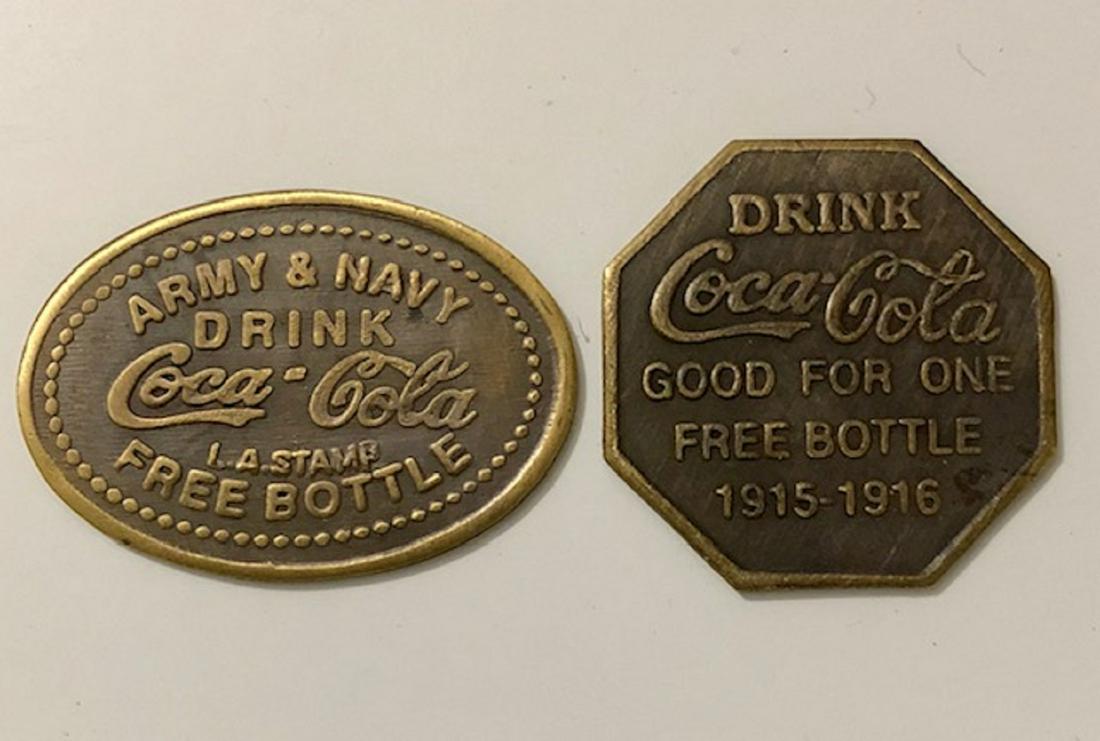 WW1 1915-1916 Army/Navy COCA-COLA Redemption Tokens: LOT OF 2 / These are Tokens that are Examples of what Coca-Cola gave out to U.S. Soldiers during World War 1 in an effort to Support the Troops / These are Not original period Tokens / Multiple Photos