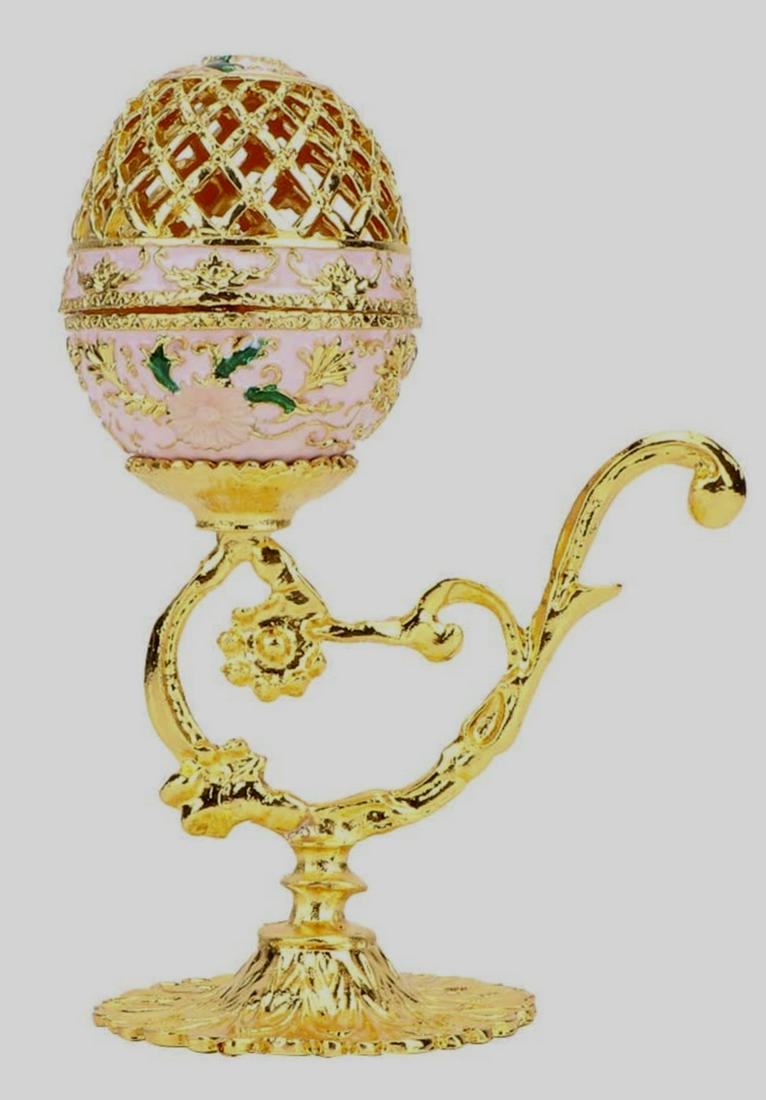 FABERGE Inspired Russian Studded & Enameled Egg w/Stand: This is Absolutely a Gorgeous Studded & Enameled Russian Faberge Inspired Egg - It is in Never Displayed Condition â€“ Multiple Photos Posted