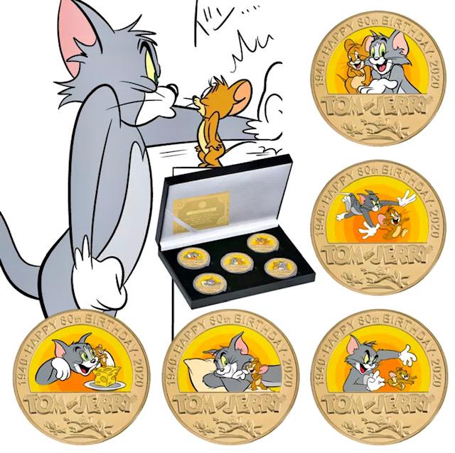 80 Years of Tom & Jerry Clad Gold Coin Set w/COA: 80 Years of Tom and Jerry Commemorative Clad Gold Coin Set w/COA / Hard to Find / Multiple Photos Posted