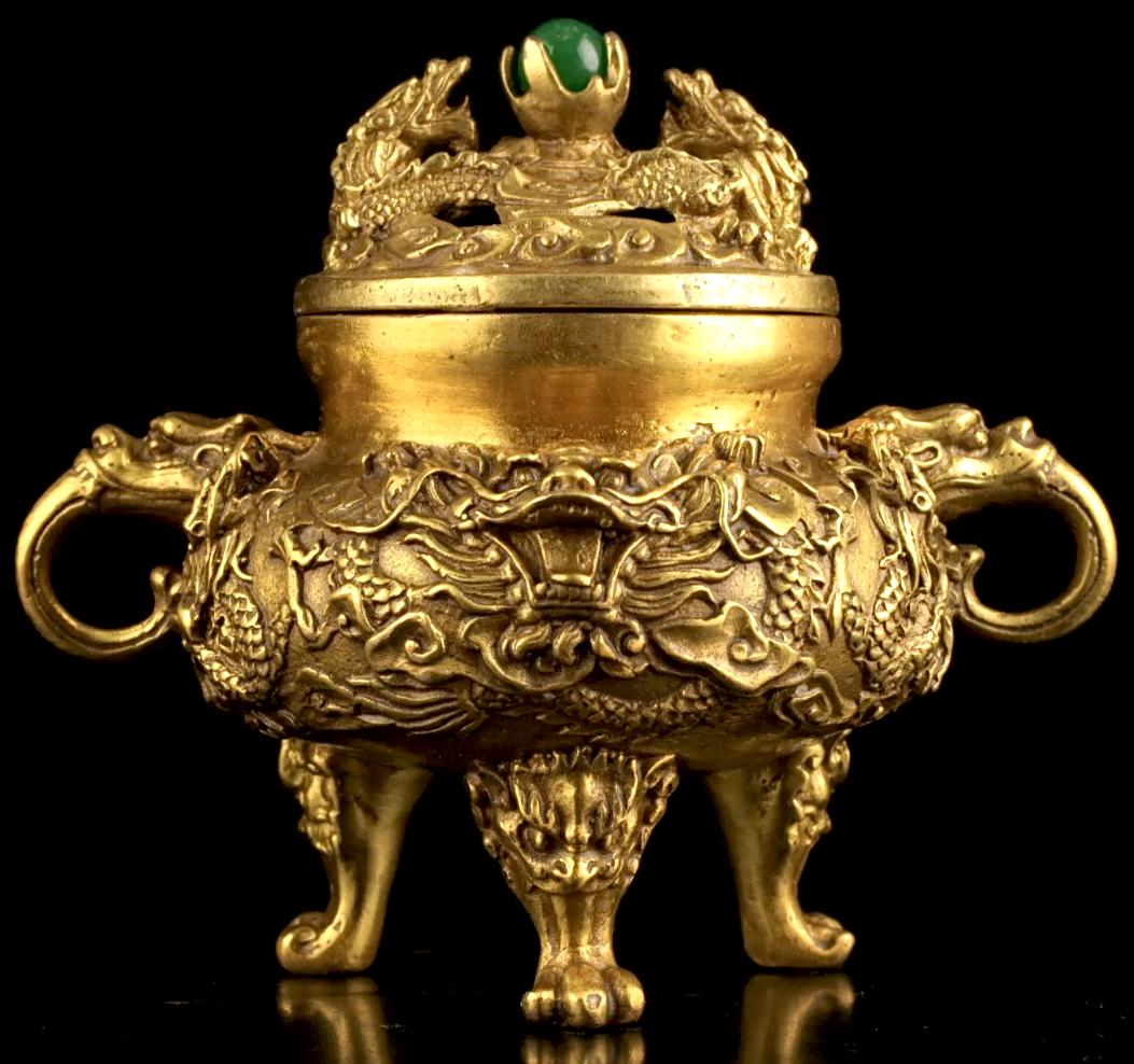 Vintage/Ornate Gold tone Chinese Dueling Dragons Censor (1 of 4)