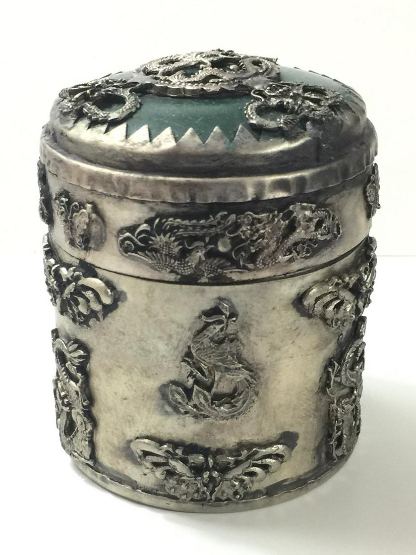 Chinese Handmade JADE Inlay/Silver Tobacco Snuff Box (1 of 3)