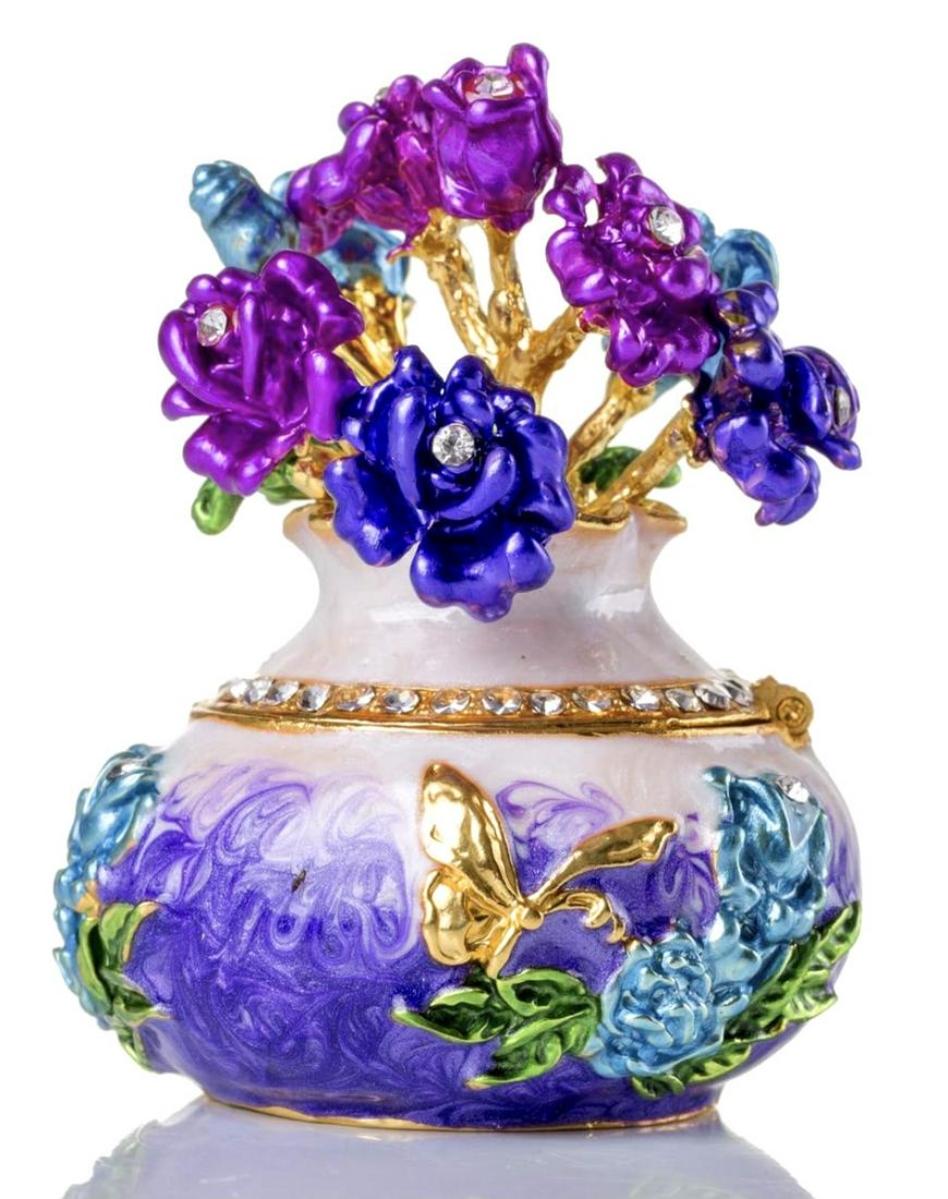 FABERGE Inspired Russian Enameled Floral Trinket Box: Beautiful Studded and Enameled Faberge Inspired Antique Telephone Trinket-Jewelry Box â€“ It is in Never Displayed Condition â€“ Multiple Photos Posted