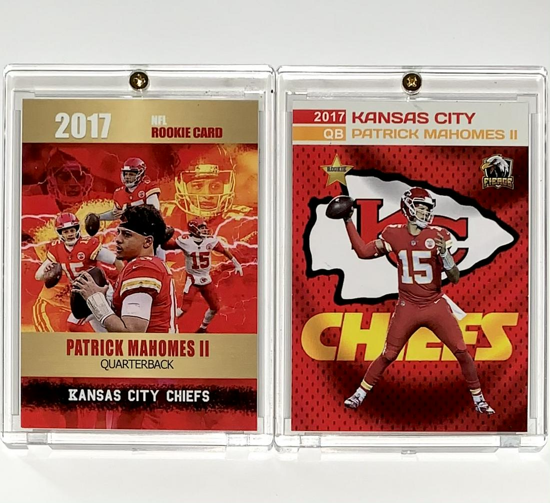 Lot of 2 PATRICK MAHOMES Custom Rookie Football cards: Encased and in Beautiful Condition