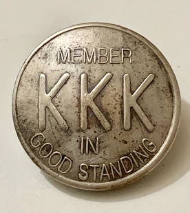 Knights of the Klan Member in Good Standing Pin: We Do Not Condone or Share any Values of this Organization / Being Sold as a Sought-After Collectible and Part of History / All Klan items are Sold AS-IS with No Guarantees and No Returns