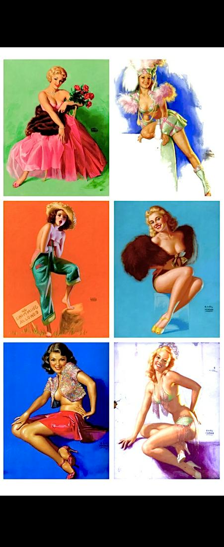 Lot of 6 EARL MORAN Risque Pin Up Girl Lithographs / A: Lot of 6 / 8 x 10 Lithograph Mini Posters by Renowned Pin Up Artist EARL MORAN