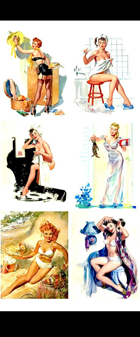 Lot of 6 JOYCE BALLANTYNE Risque Pin Up Girl Lithos / A (1 of 1)