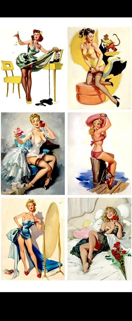 Lot of 6 JOYCE BALLANTYNE Risque Pin Up Girl Lithos / B (1 of 1)