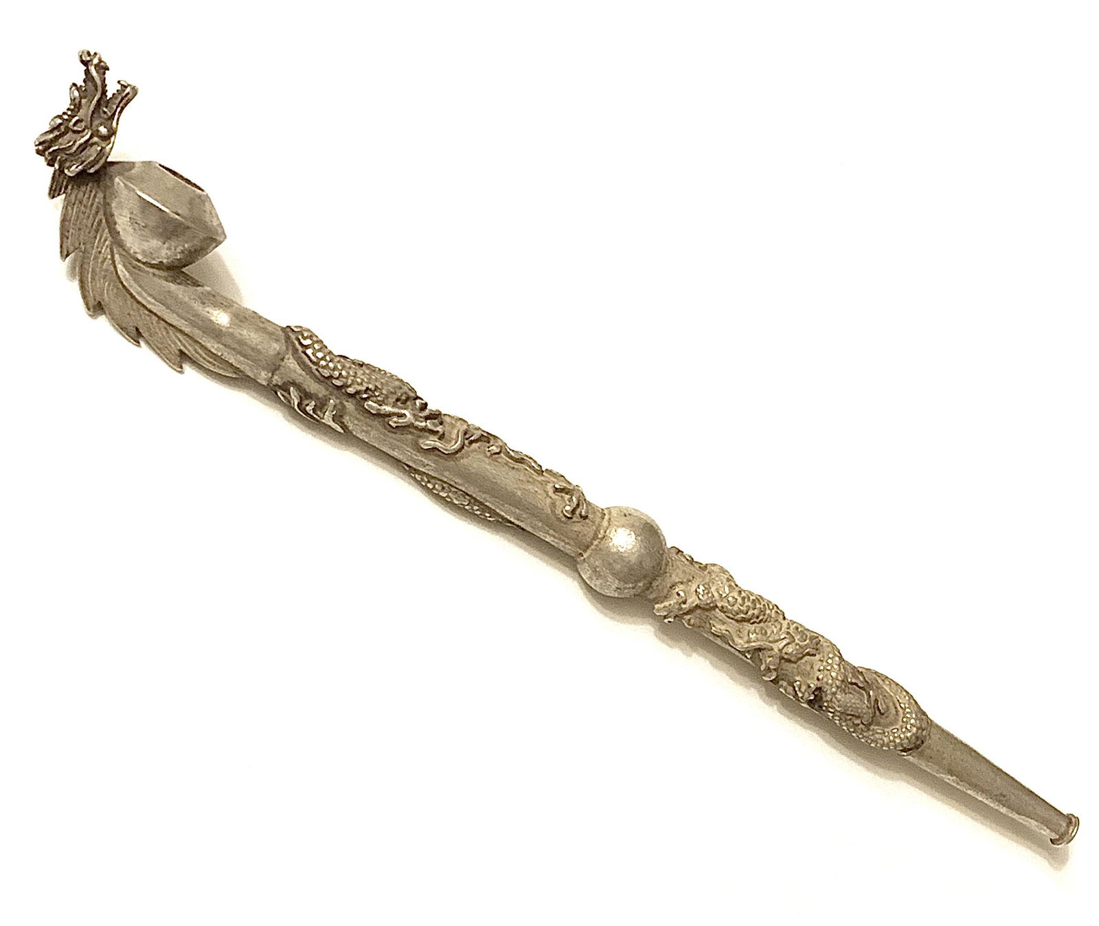 Rare Folk Art Dragon Wrapped 9â€ Smoking Peace Pipe: Extremely Ornate / Handmade / Must See all Photos to Appreciate / Tibetan Silver is Not Sterling / This is a Highly Collectible Item Sold AS-IS with No Value Placed on it with regards to any precious