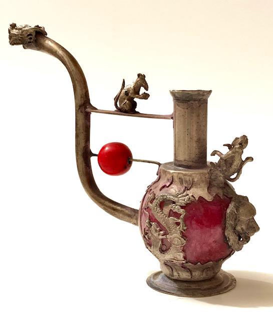 Chinese Folk-Art Handmade Tibet Jade/Silver Opium Pipe (1 of 3)