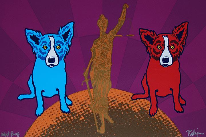 Rodrigue Blue Dog LADY JUSTICE Print Art on Canvas: 16 x 24 / Does Not Come Framed / Shipped out in a Mailing Tube / This is Not an Original Oil / This is a Print