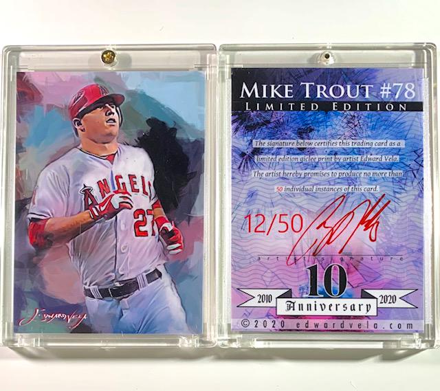 1 of 50 Artist Signed MIKE TROUT Giclee Art Card (1 of 1)
