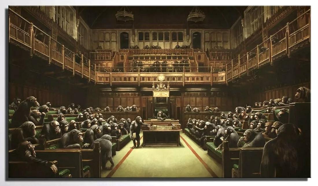 BANKSY Chimpanzees British Parliament Canvas Art Print: 16 x 28 / Does Not Come Framed / Shipped in a Mailing Tube / This is a Canvas Print with No Real Dollar Value / This is purely a Decorative Print / Not an Original Oil