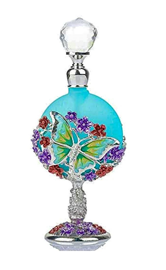Butterfly Jeweled and Enameled Art Glass Perfume Bottle (1 of 2)
